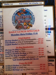 The menu includes a nice variety of grilled or fried