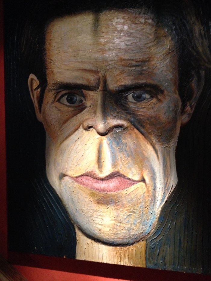 Willem DaFoe - This painting is about 5 feet tall. The chin and the nose are 3-D extending out from the surface of the canvas about an inch. He stared at me all through dinner.